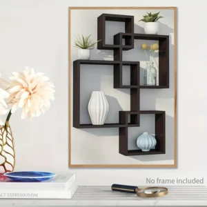 Modern Interlocking Square Canvas Art Print – Black & White