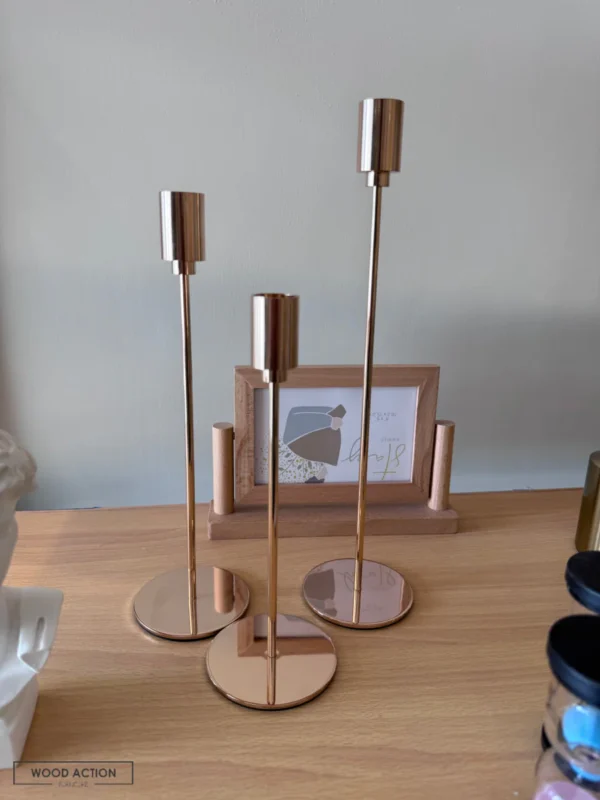 Set of 3 gold candle stand